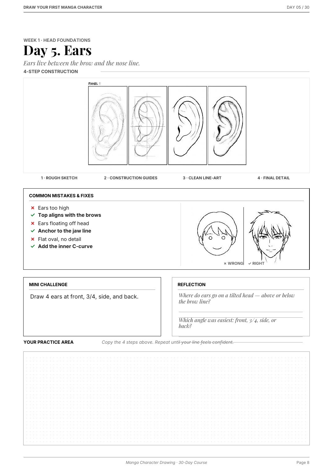 Draw Your First Manga Character — inside the workbook