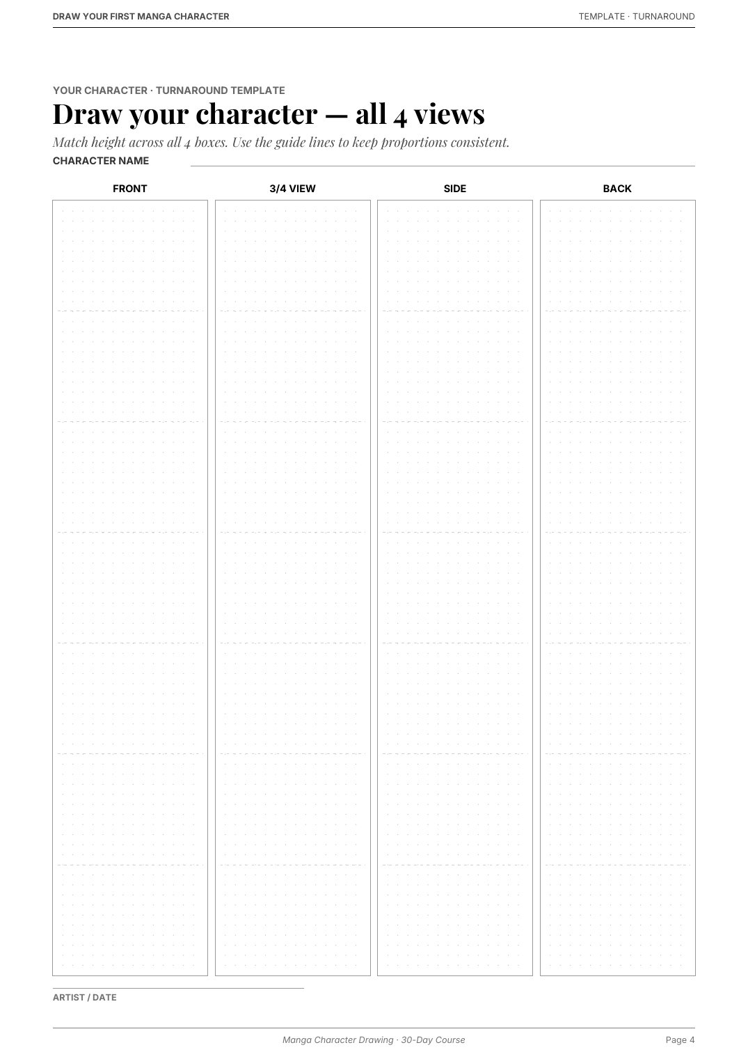 Draw Your First Manga Character — Templates · Character Sheet thumbnail