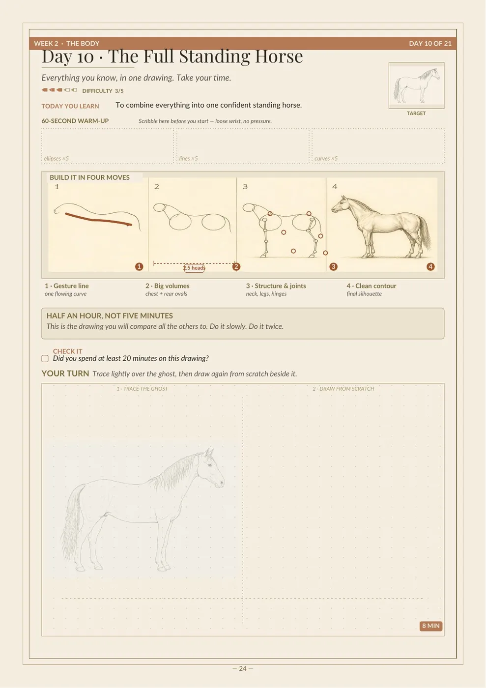 Horses — Complete Beginner Drawing Course — Day 10 · The Full Standing Horse
